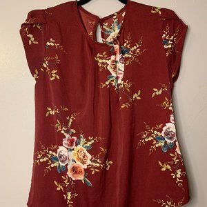 Floral Print Cuffed Blouse L